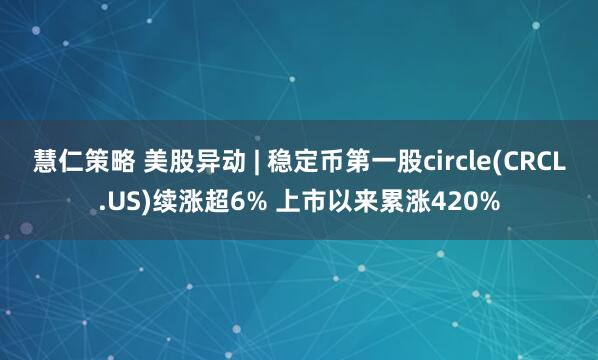 慧仁策略 美股异动 | 稳定币第一股circle(CRCL.US)续涨超6% 上市以来累涨420%